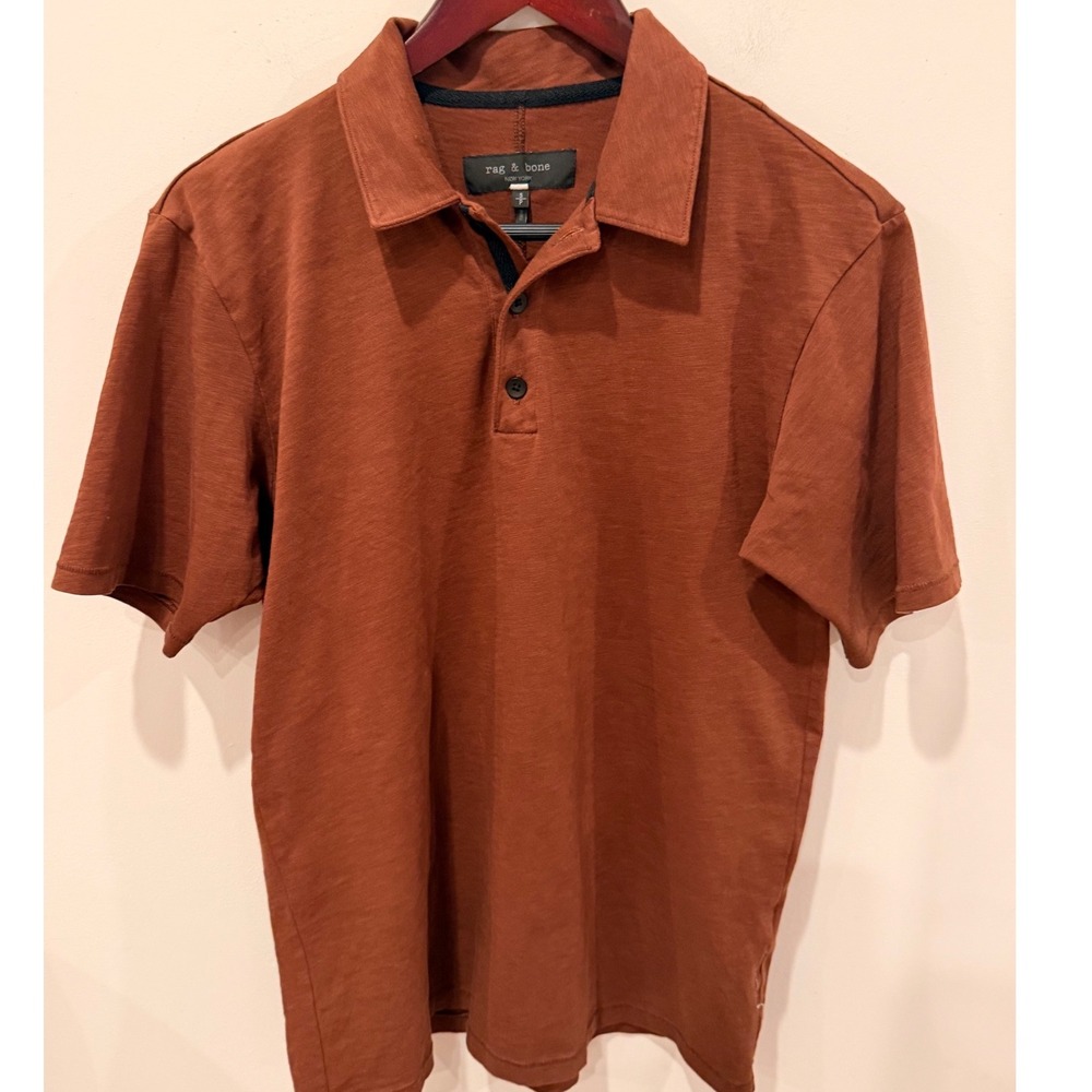 Rag & Bone Mens Slub Jersey Short Sleeve Polo Shirt Rust Brown Size S Small